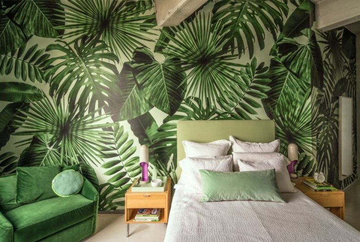 Дизайн Спальни Зеленые Обои Фото